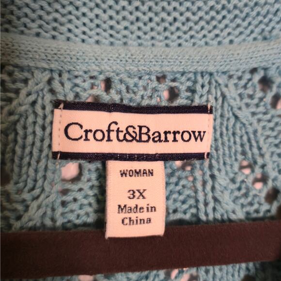 Cotton Blend Loose Cable Knit Big Button Cardigan Blue Size 3X Feminine Layering - Picture 10 of 12